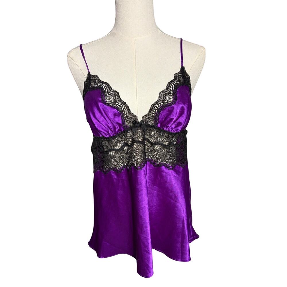 Victoria's Secret Lace Purple Cami Tank Satin Y2K Gothic Fairy Sz L